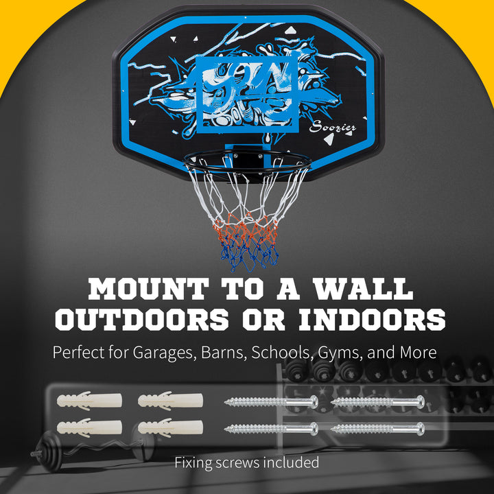 SPORTNOW Wall Mounted Basketball Hoop, Mini Basketball Hoop and Backboard for Kids and Adults, Outdoors and Indoors Door &amp; Wall Use, Blue and White