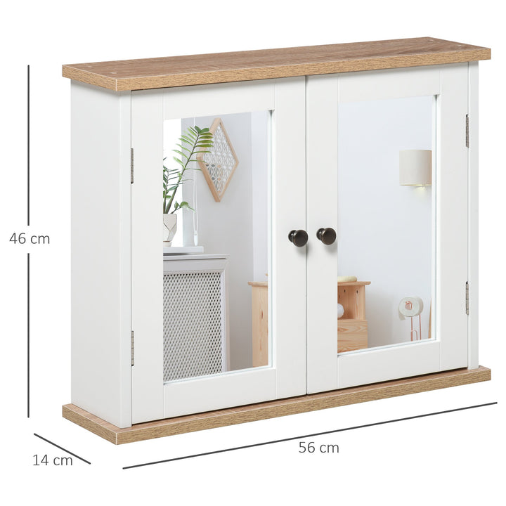 kleankin Bathroom Mirror Cabinet Wall Mounted Storage Cupboard with Double Door and Adjustable Shelf, White