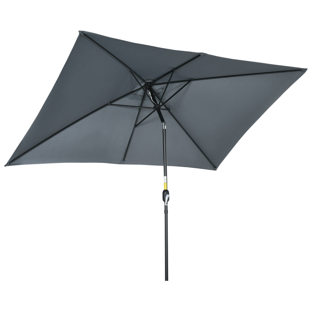 3x2m Patio Parasol Garden Umbrellas Canopy with Aluminum Tilt Crank Rectangular Sun Shade Steel, Dark Grey