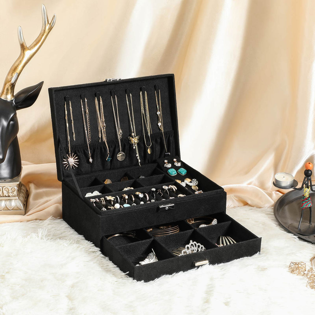 2-Tier Jewelry Case with Drawer Black