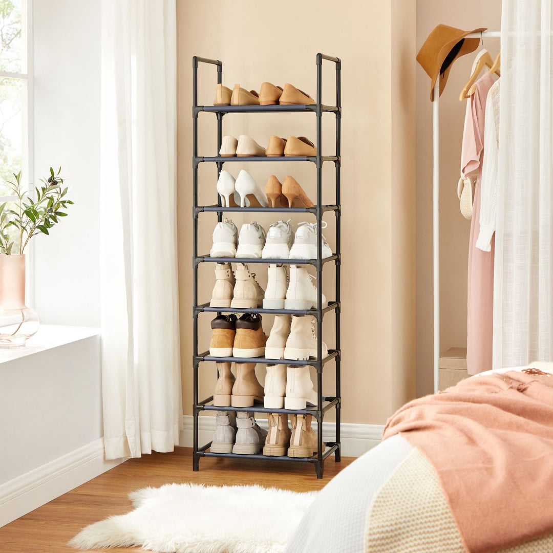 Grey Shoe Organiser Rack with 8 Shelves