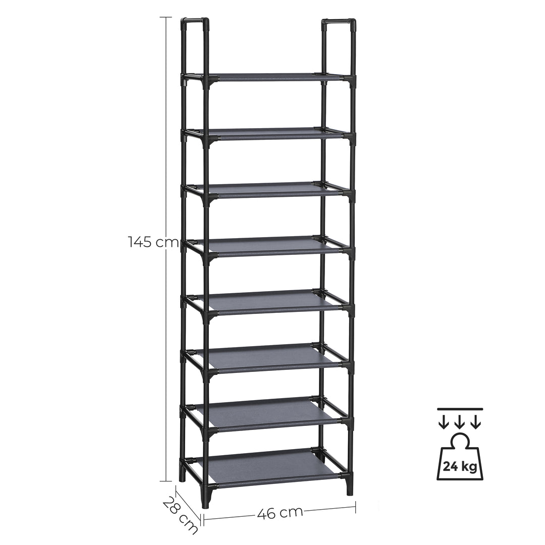 Grey Shoe Organiser Rack with 8 Shelves