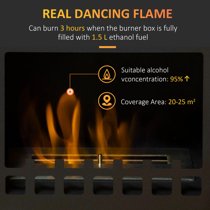 Free Standing Ethanol Fireplace, Bioethanol Heater Stove Fire with 1.5L Tank, 3 Hours Burning Time, Black