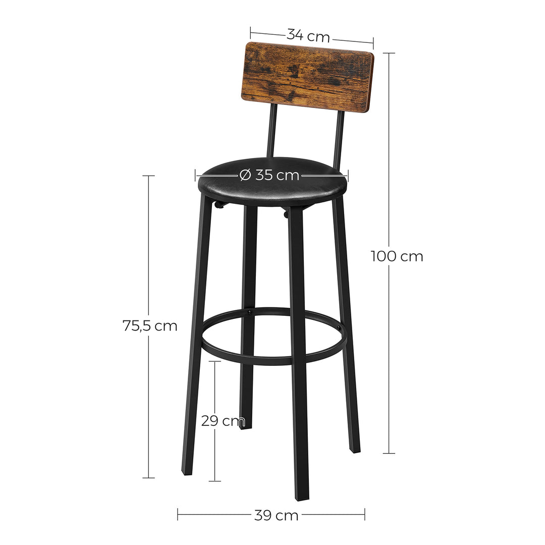 Set of 2 PU Upholstered Bar Stools