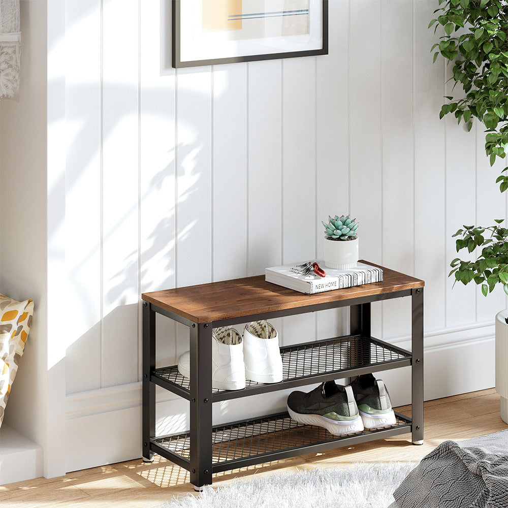 3-Tier Shoe Bench with Seat and Shelf