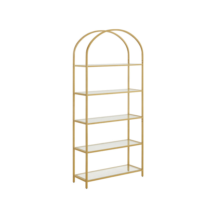 Ladder Shelving Unit, Glass Shelf for Bedroom, Gold Colour