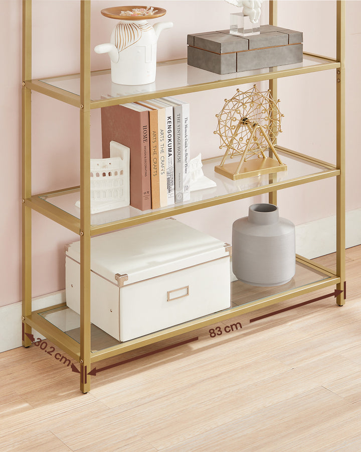 Ladder Shelving Unit, Glass Shelf for Bedroom, Gold Colour