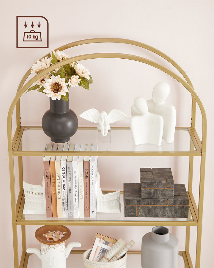 Ladder Shelving Unit, Glass Shelf for Bedroom, Gold Colour