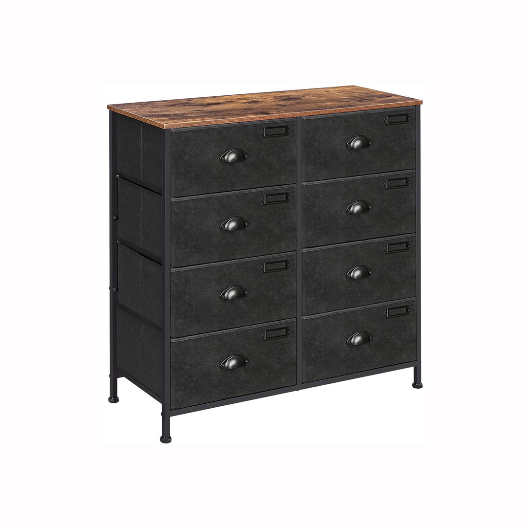 Rustic Brown & Black Dresser Unit with 8 Fabric Drawers