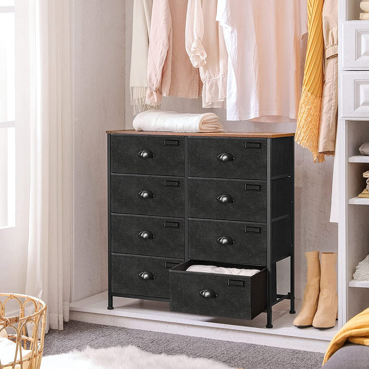 Rustic Brown & Black Dresser Unit with 8 Fabric Drawers