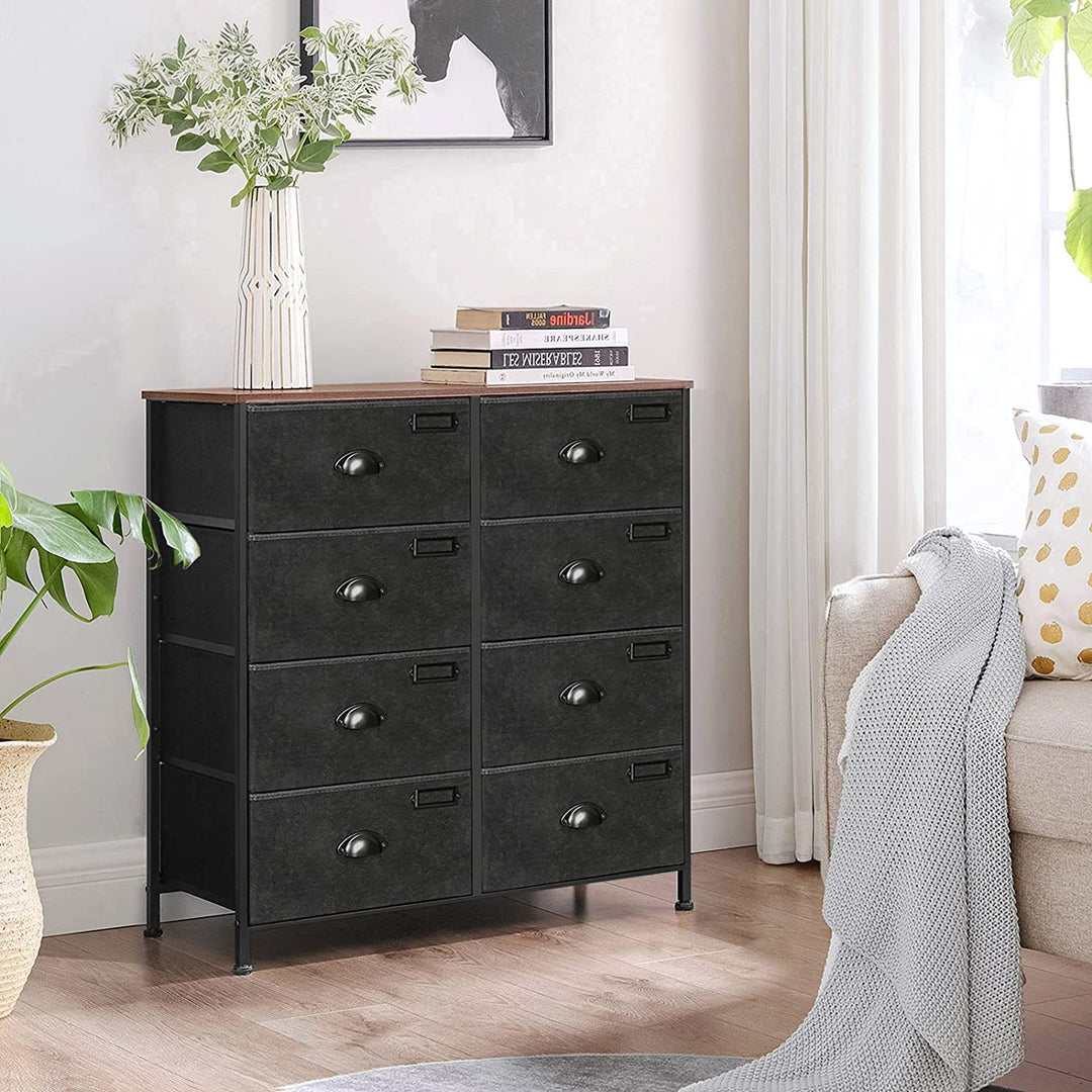 Rustic Brown & Black Dresser Unit with 8 Fabric Drawers