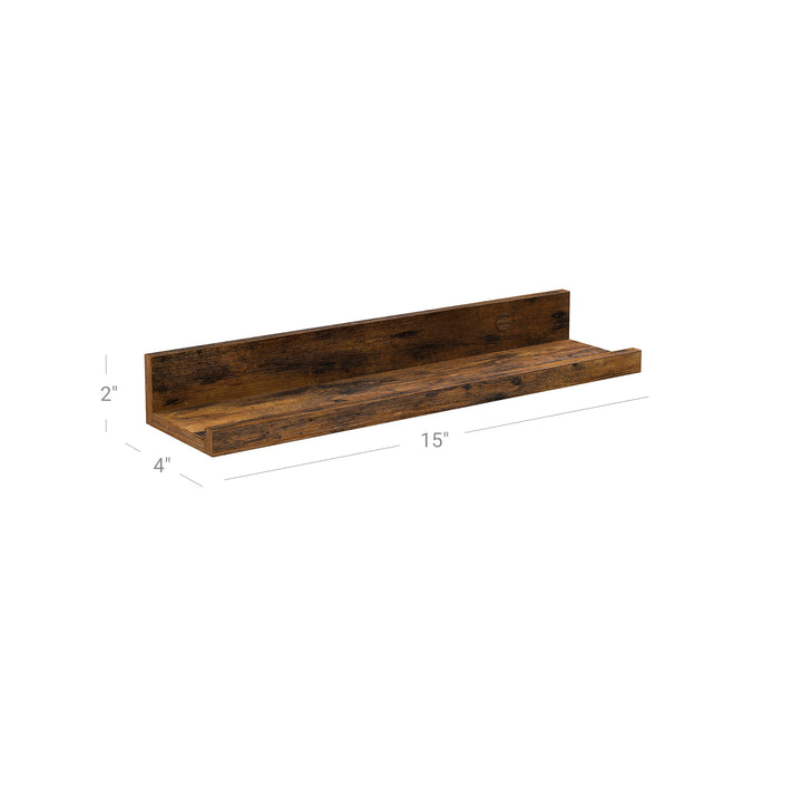 Set of 3 Rustic Brown Wooden Floating Shelves