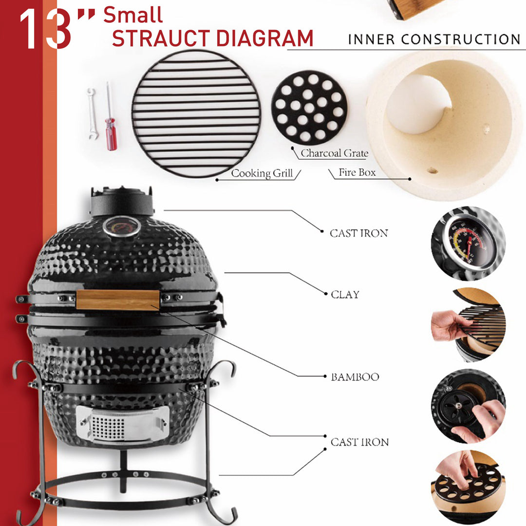 Charcoal Grill Ceramic Kamado BBQ Grill Smoker Oven Japanese Egg Barbecue