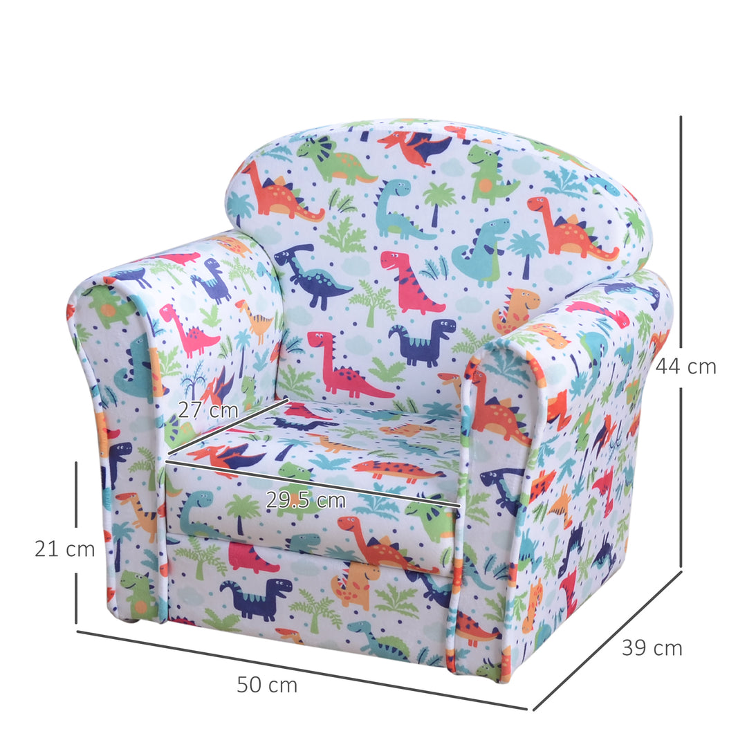 Children Armchair Kids Sofa Tub Chair Seat Cartoon Dinosaur Pattern Bedroom Flannel Wooden Frame Non-slip Playroom Seater