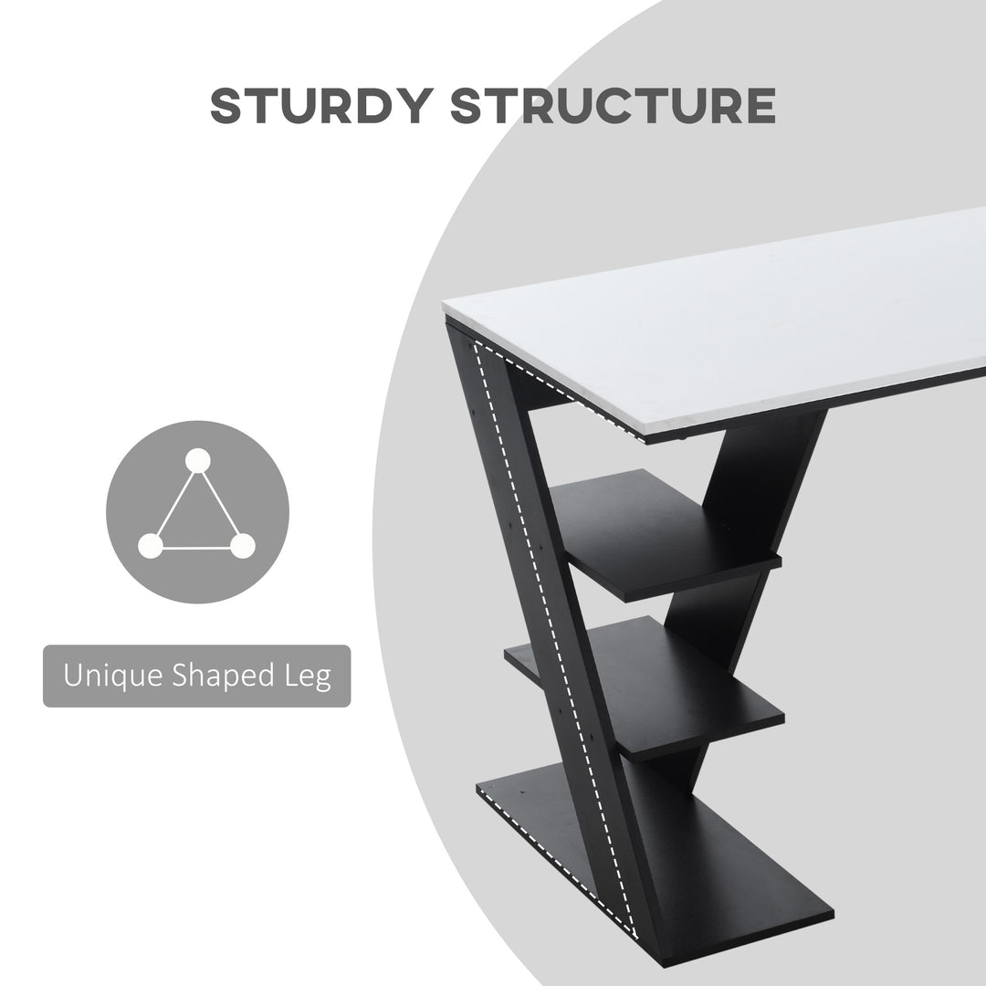 Modern Dining Table for 2 People, Kitchen Table with Storage Shelves for Dining Room, Living Room, White and Black