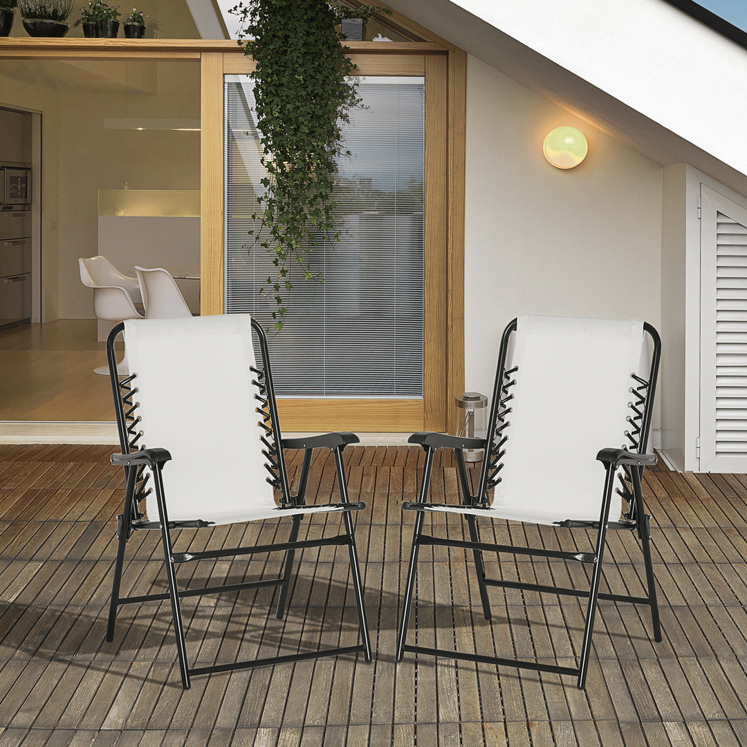 2 Pieces Patio Folding Chair Set, Outdoor Portable Loungers for Camping Pool Beach Deck, Lawn Chairs with Armrest Steel Frame, Cream White