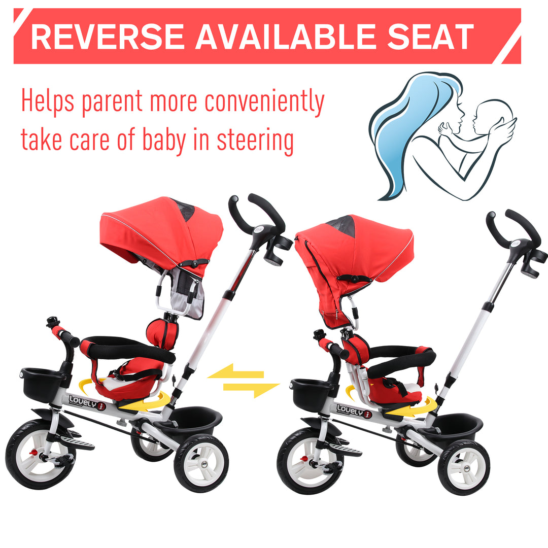 4-in-1 Kids Tricycle Stroller W/ Canopy-Red