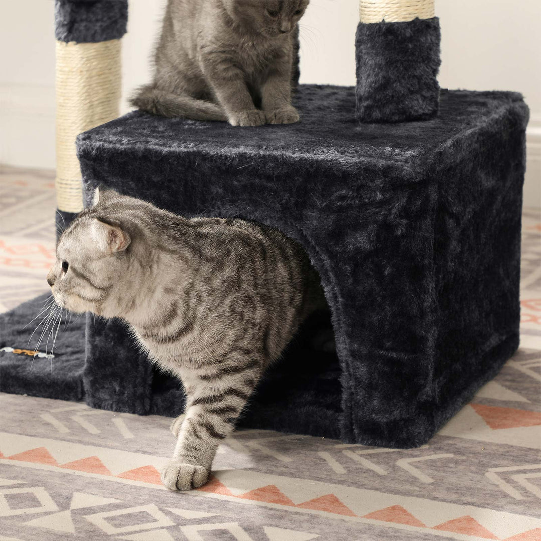 3-Level Grey Cat Tree with 3 Pompoms