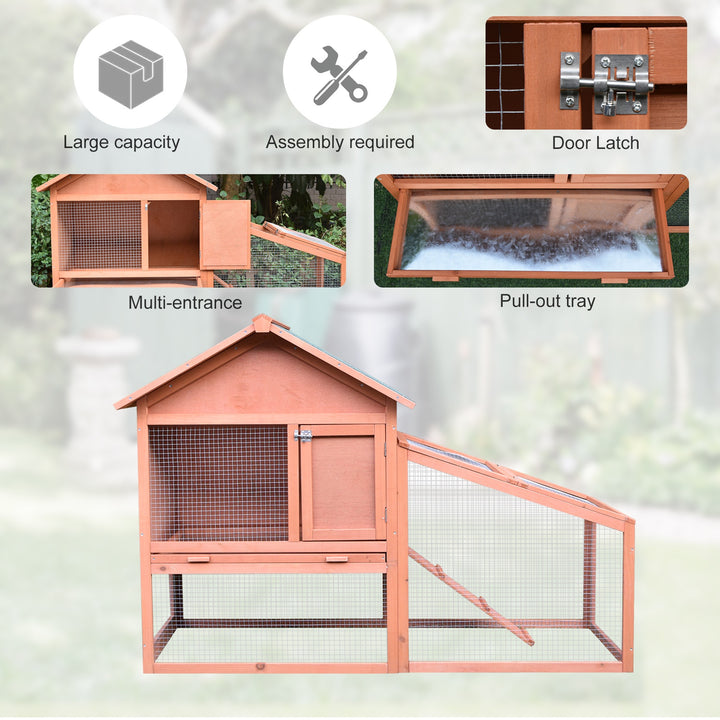 PawHut 2 Tier Rabbit Cage, Solid Wood Bunny House, Water Resistant Asphalt Roof Ramp Sliding tray 144 x 64.5 x 100 cm Red/Brown