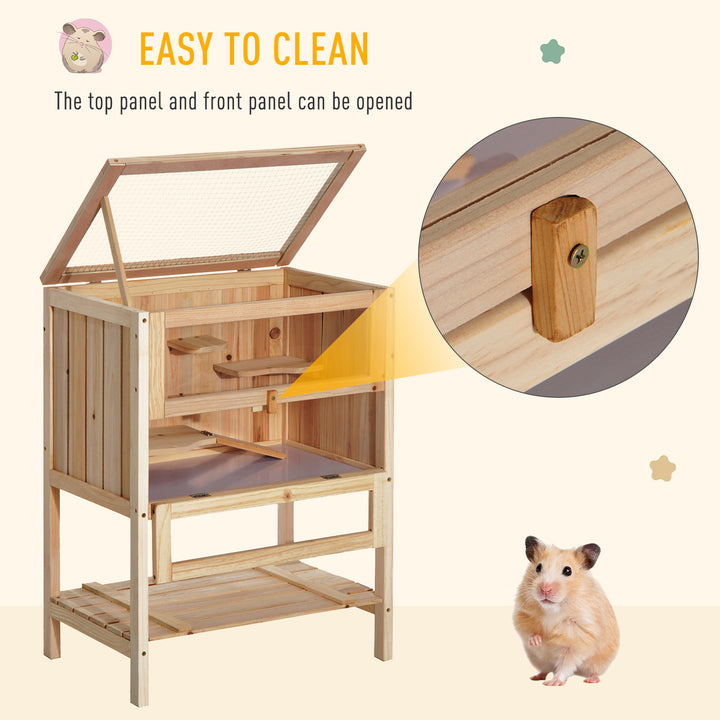 Pawhut 3 Tiers Wooden Hamster Cage Fir Wood Mouse Guinea Rodent Mice House Pet Play Small Animals 60L×40W×80H cm