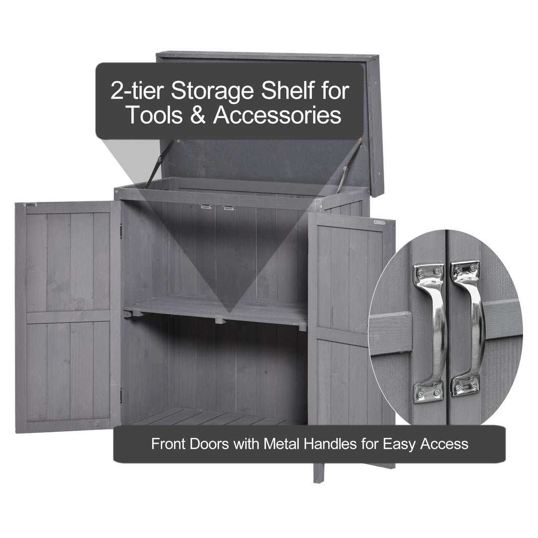 Outsunny Wooden Garden Storage Shed Tool Cabinet Organiser with Shelves, Two Doors,74 x 43 x 88cm, Grey