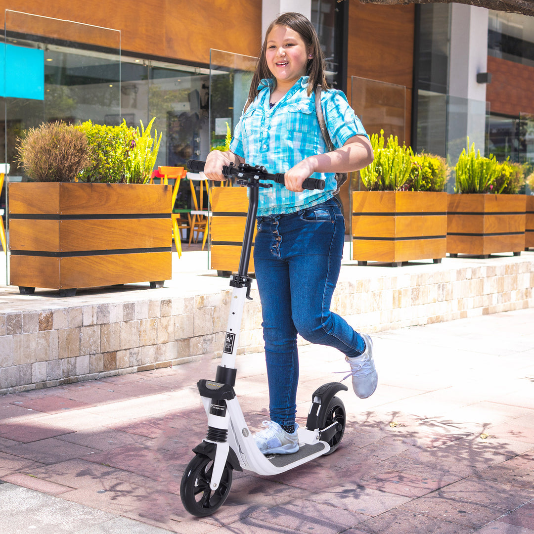 Folding Kick Scooter Hight-Adjustable Urban Scooter w/ Rear Brake, Double Shock Absorption System & 2 Big Wheels, For 14+ Teens Adult, White