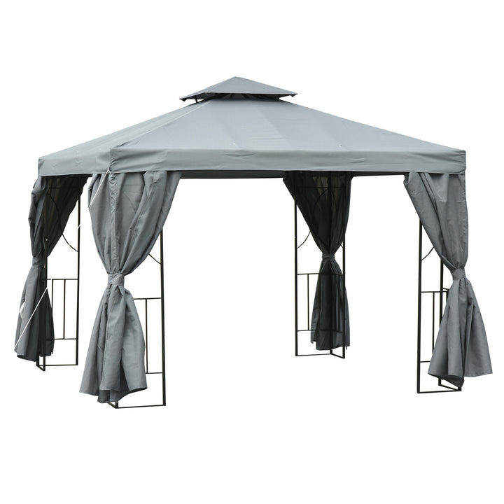 Outsunny 3 x 3 m Garden Metal Gazebo Marquee Patio Wedding Party Tent Canopy Shelter with Pavilion Sidewalls (Dark Grey)