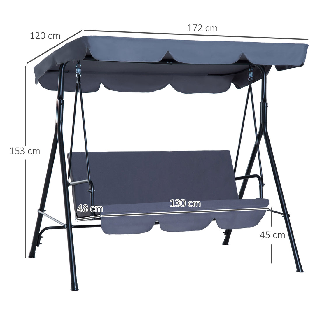 3 Seater Canopy Swing Chair Garden Rocking Bench Heavy Duty Patio Metal Seat w/ Top Roof - Grey