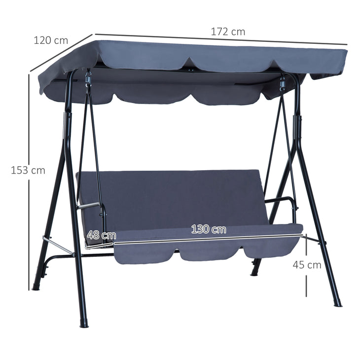 3 Seater Canopy Swing Chair Garden Rocking Bench Heavy Duty Patio Metal Seat w/ Top Roof - Grey