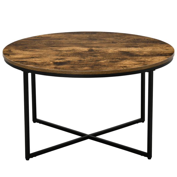 Coffee Table, Industrial Round Side Table with Metal Frame, Large Tabletop for Living Room, Bedroom, Rustic Brown
