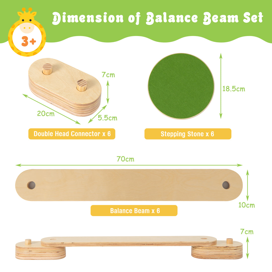 Kids Wooden Balance Beam with Colourful Steeping Stones