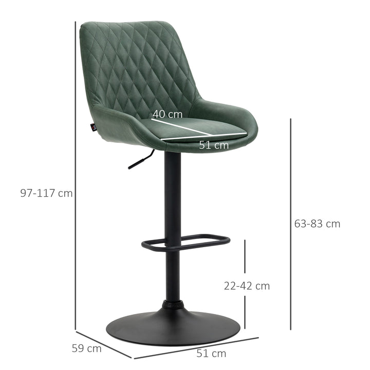 Set of 2 Retro Bar stools With Backs , Adjustable Kitchen Stool, Upholstered Bar Chairs with Back, Swivel Seat, Dark Green