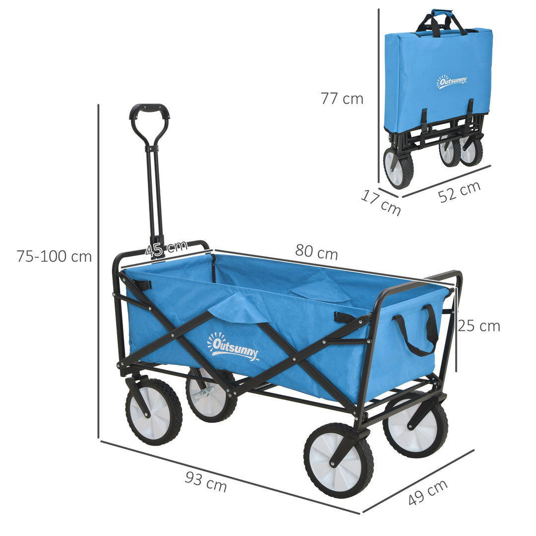 Outsunny Garden Trolley Cart Folding Cargo Wagon Trailer Trolley for Beach Garden Use with Telescopic Handle - Blue