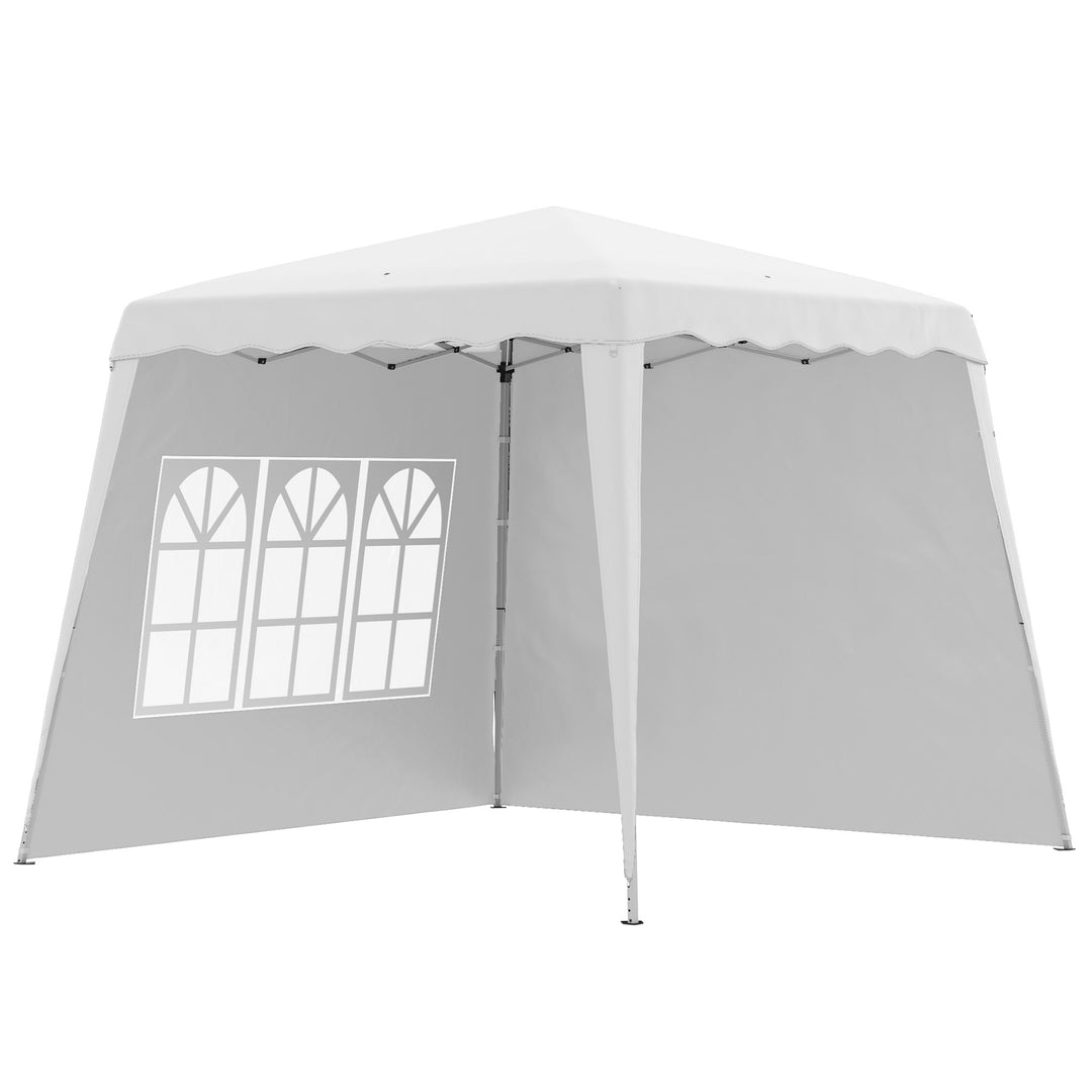 2.9 x 2.9m Pop Up Gazebo with 2 Sides, Slant Legs and Carry Bag, Height Adjustable UV50+ Party Tent Event Shelter for Garden, Patio, White