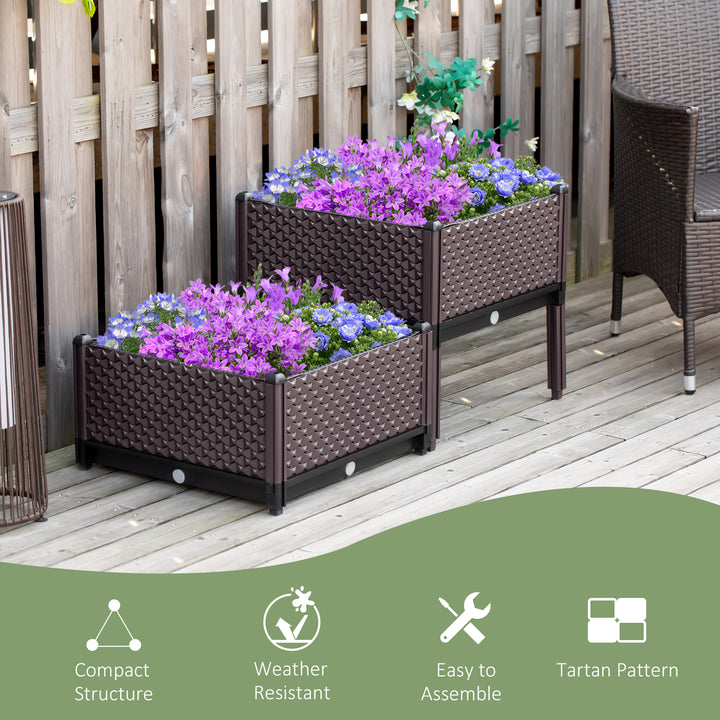 Outsunny 50cm x 50cm x 46.5cm Set of 2 Plastic Raised Garden Bed, Planter Box, Flower Vegetables Planting Container with Self-Watering Design