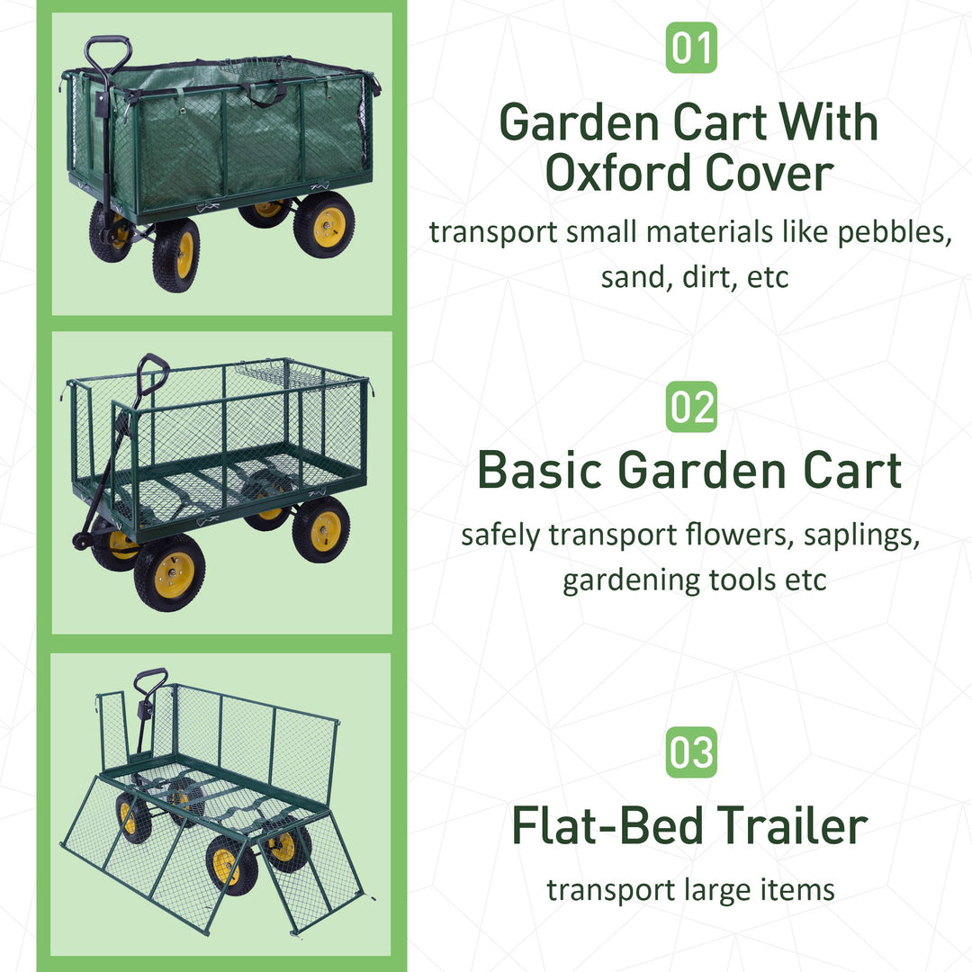 HOMCOM Large 4 Wheel Heavy Duty Garden Cart Truck Trolley Wheelbarrow - Green