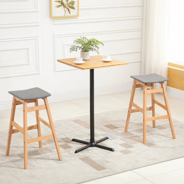 Bar Stools Set of 2 Upholstered Wooden Barstools Breakfast Chairs with Beech Wood Legs for Kitchen, Natural