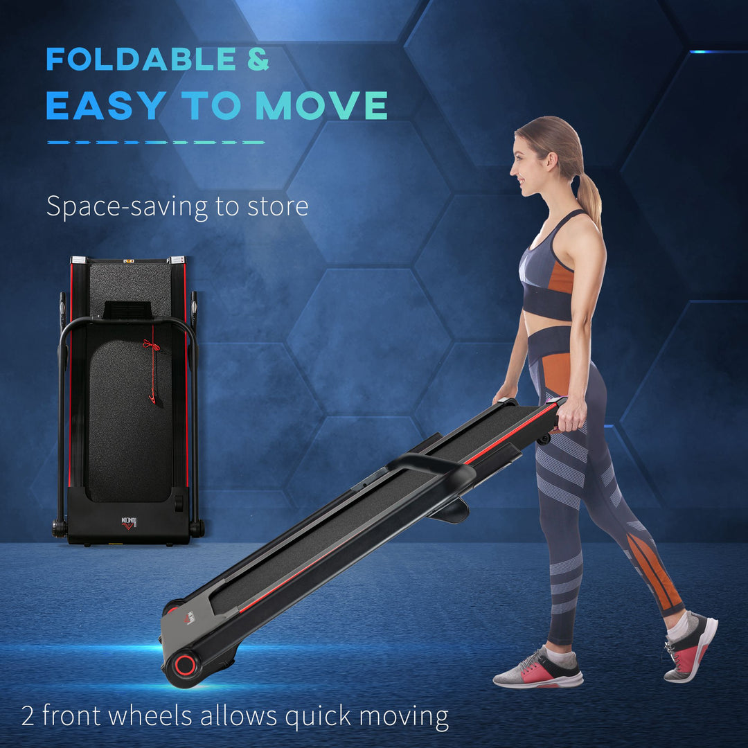 750W Folding Treadmill, 1-14km/h Electric Running Machine w/ Wheels, Safety Button, LED Monitor for Jogging Fitness Exercise Workout