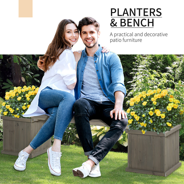 Outsunny Wooden Garden Planter &amp; Bench Combination Garden Raised Bed Patio Park Grey 176 x 38 x 40 cm