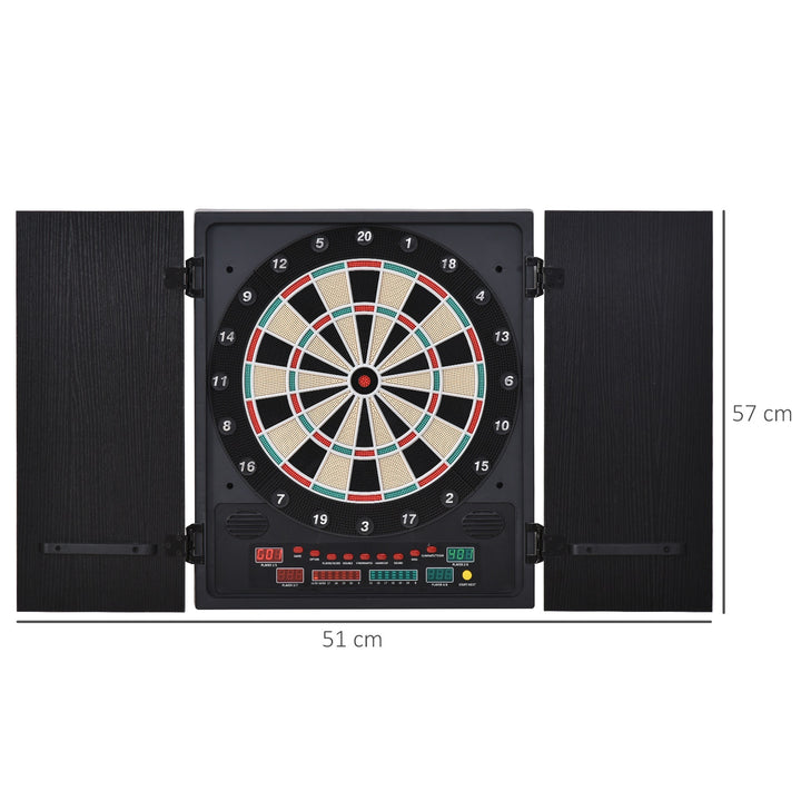 Electronic Dartboard In Case LED Scoreboard w/ 12 Darts 30 Heads Side Storage Cabinet Black White