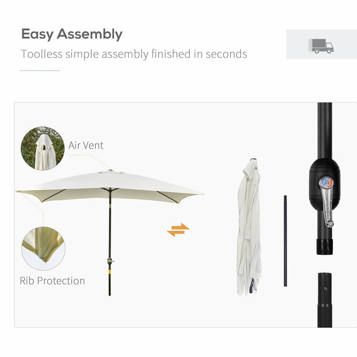 3x2m Garden Parasol Umbrella, Canopy with Aluminum Tilt, Crank Rectangular Sun Shade Steel, Cream White