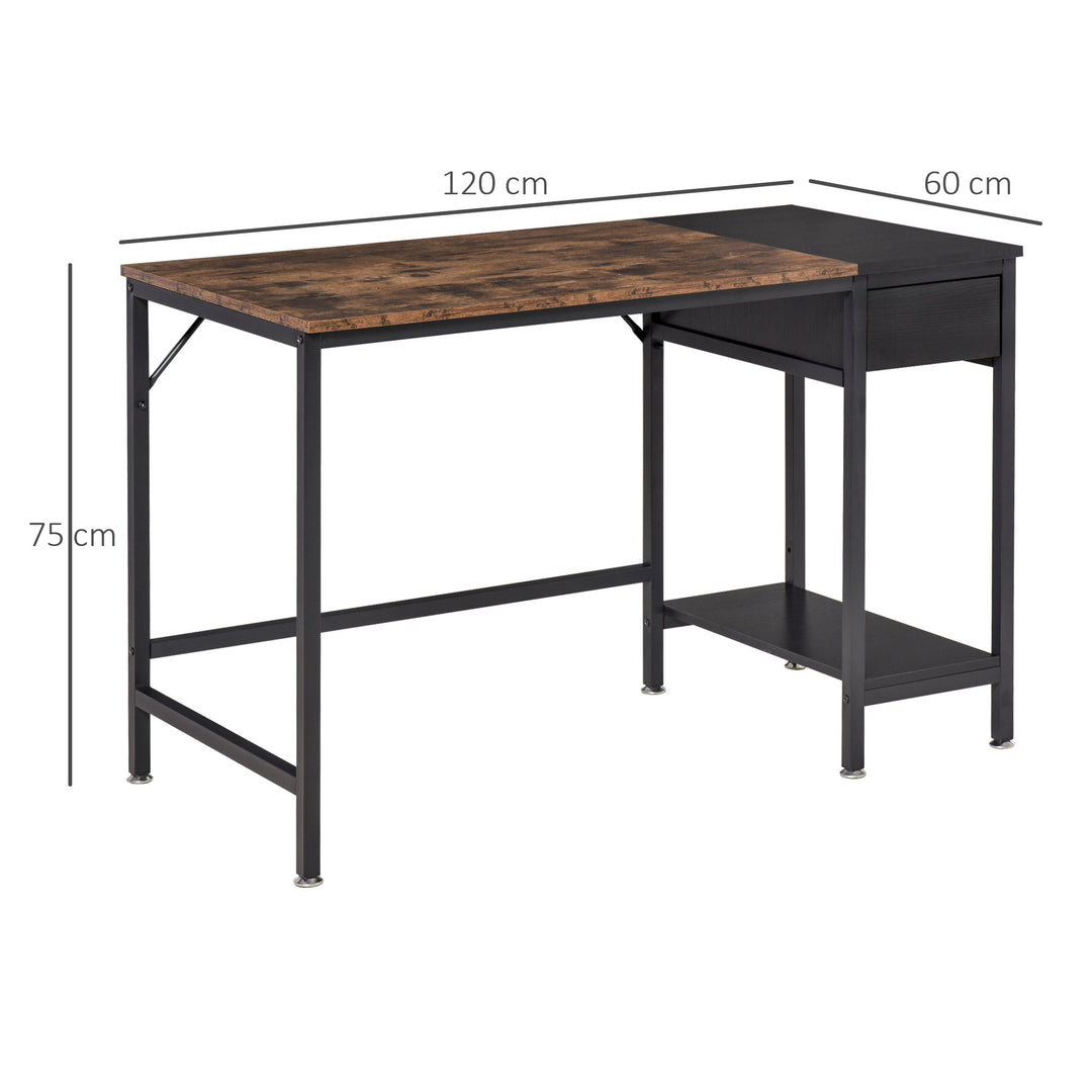 Computer Desk, Home Office Workstation for Study, Writing with CPU Stand and Drawer, Steel Frame, 120x60x75cm