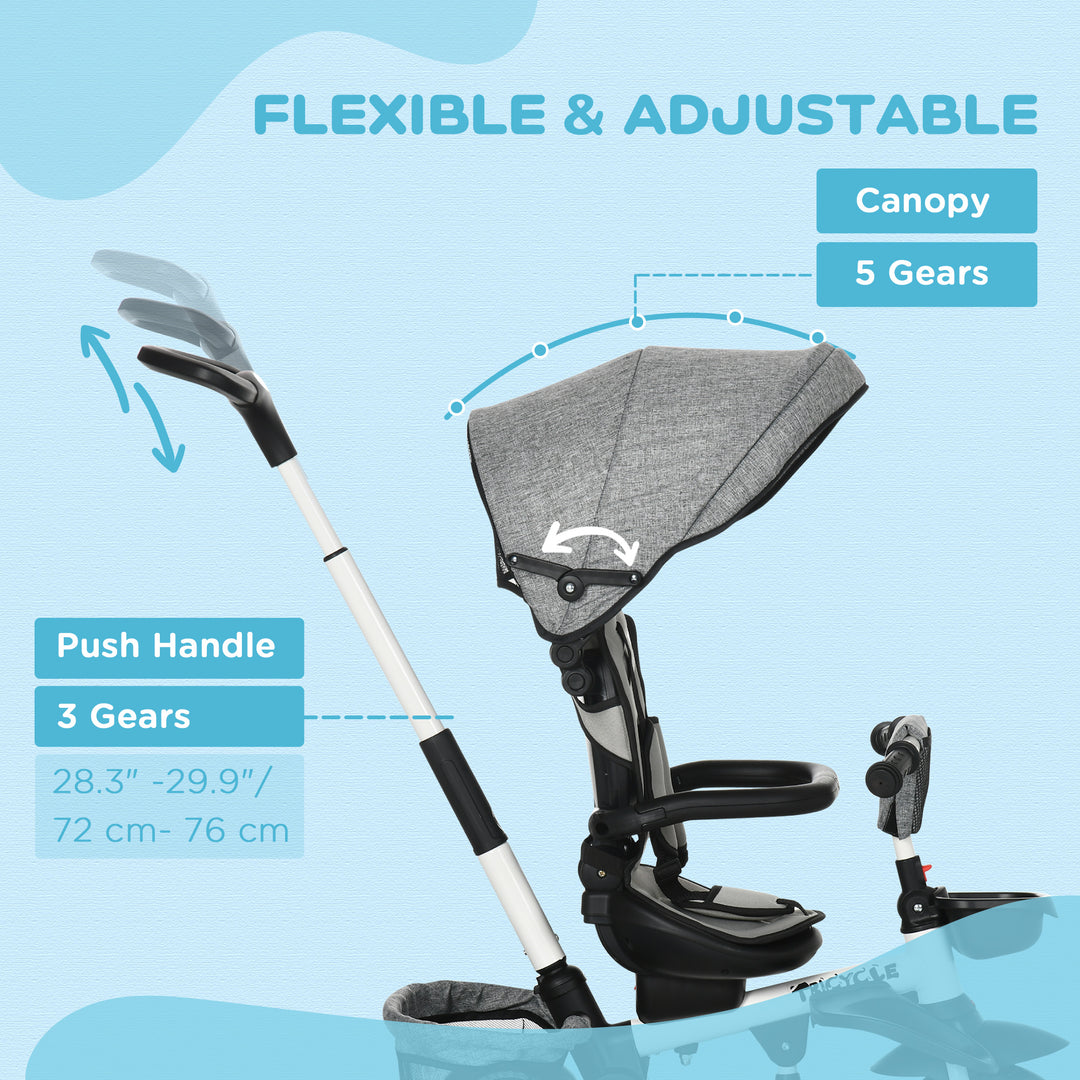 Multifunctional Kids Tricycle, with Rotatable Seat, Adjustable Push Handle - Grey