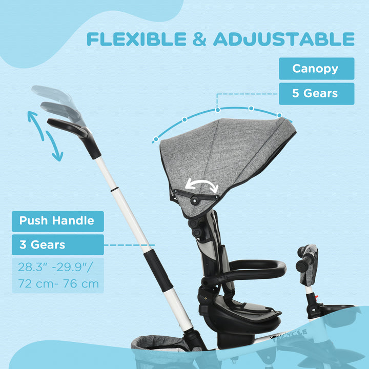 Multifunctional Kids Tricycle, with Rotatable Seat, Adjustable Push Handle - Grey