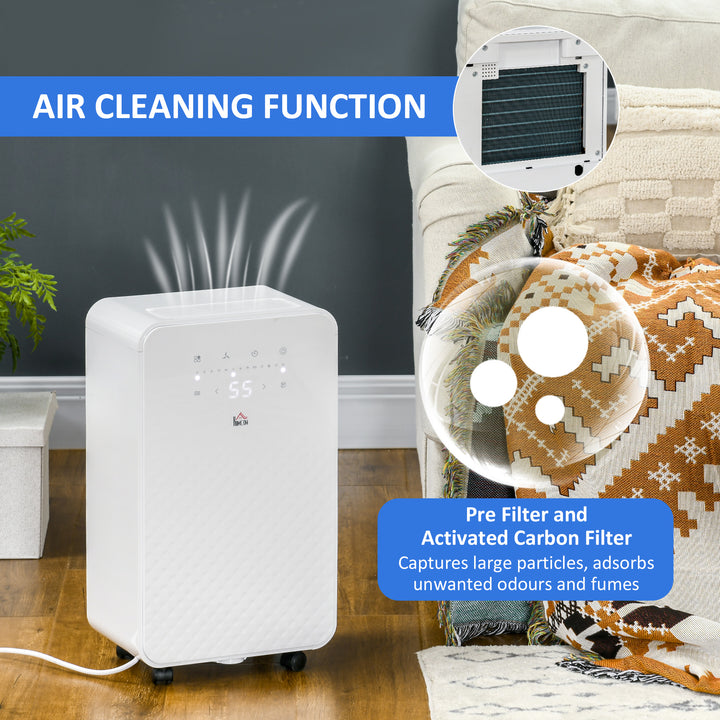 2000mL Portable Dehumidifier with Air Purifier, 24H Timer, 5 Modes, 12L/Day, for Home Laundry, White