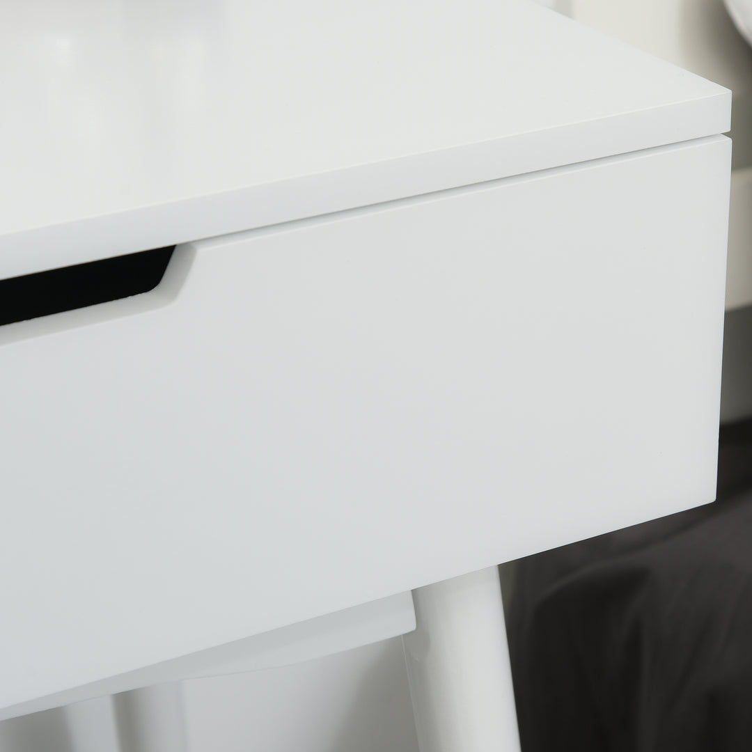 Dressing Table &amp; Stool Set w/ Drawers Mirror Modern Elegant Vanity Makeup Padded Seat Home Bedroom Beauty Furniture White
