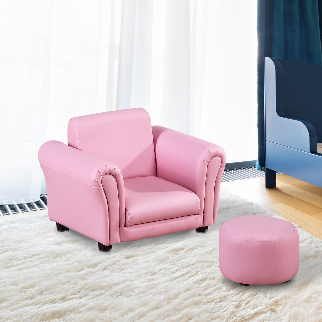 Single Seater Kids Sofa Set Children Couch Seating Game Chair Seat Armchair w/ Free Footstool (Pink)
