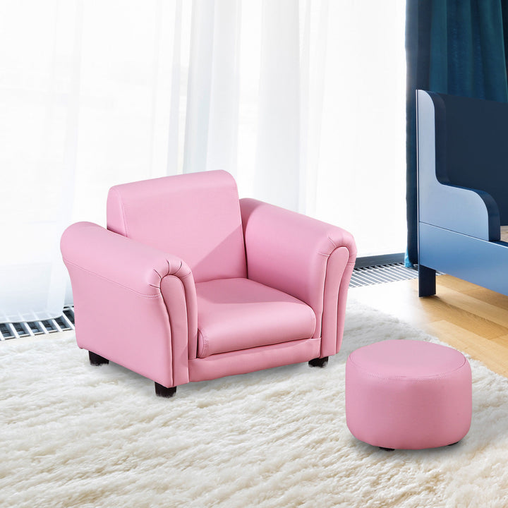 Single Seater Kids Sofa Set Children Couch Seating Game Chair Seat Armchair w/ Free Footstool (Pink)