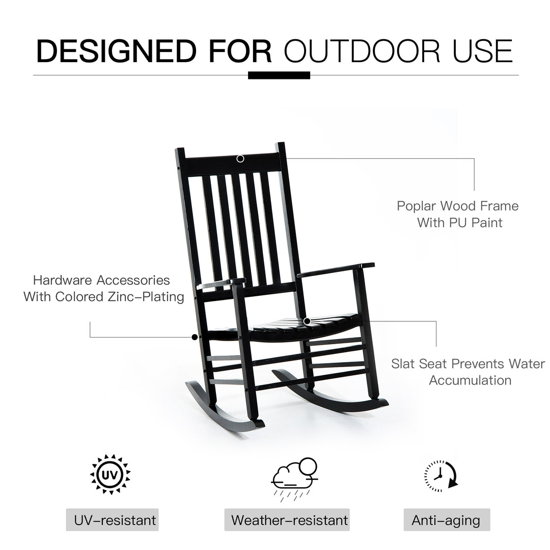 Rocking Chair Armchair Wooden Patio Rocker Balcony Deck Outdoor Porch Garden Seat Black