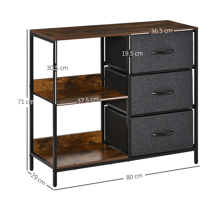 Chest of Drawers Dresser Cabinet Organizer with 3 Fabric Drawers and 2 Display Shelves for Living Room, Bedroom, Hallway, Black